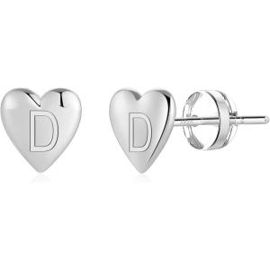 imageHeart Initial Stud Earrings for Girls  S925 Sterling Silver Post 14K Gold Plated Dainty Letter Earrings Hypoallergenic Little Initial Earrings for Women Girls Sensitive Girls EarringsD  Silver