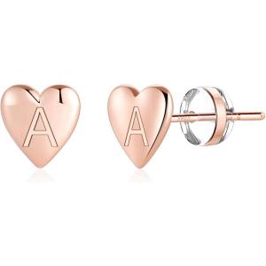 imageHeart Initial Stud Earrings for Girls  S925 Sterling Silver Post 14K Gold Plated Dainty Letter Earrings Hypoallergenic Little Initial Earrings for Women Girls Sensitive Girls EarringsA  Rose Gold