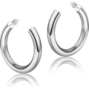 imageHoop Earrings for Women  14K Gold Plated Lightweight Chunky Open Hoops 316L Surgical Stainless Steel Post Thick Hoop Earrings GoldWhite GoldRose Gold Hoop Earrings for Women 202530405060mmWhite Gold