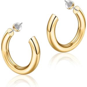 imageHoop Earrings for Women  14K Gold Plated Lightweight Chunky Open Hoops 316L Surgical Stainless Steel Post Thick Hoop Earrings GoldWhite GoldRose Gold Hoop Earrings for Women 202530405060mmGold