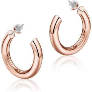 imageHoop Earrings for Women  14K Gold Plated Lightweight Chunky Open Hoops 316L Surgical Stainless Steel Post Thick Hoop Earrings GoldWhite GoldRose Gold Hoop Earrings for Women 202530405060mmRose Gold