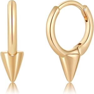 imageS925 Sterling Silver Post Huggie Hoop Earrings 14K Gold Plated Dangle Small Hoop Cuff Earring Hypoallergenic Dainty Cubic Zirconia Snake Ball Spike Evil Eye Moon Star Huggie Hoop EarringsSmall Spike