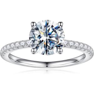 imageTurandoss 15CT Moissanite Rings for Women D Color VVS1 Clarity Brilliant Round Cut Solitaire Lab Created Moissanite Ring Rhodium Plated Solid S925 Sterling Silver 4 Prong Moissanite Engagement Ring18K White Gold