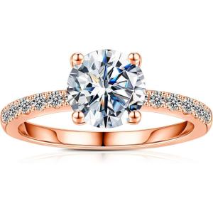 imageTurandoss 15CT Moissanite Rings for Women D Color VVS1 Clarity Brilliant Round Cut Solitaire Lab Created Moissanite Ring Rhodium Plated Solid S925 Sterling Silver 4 Prong Moissanite Engagement Ring18K Rose Gold
