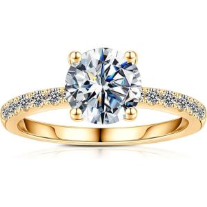 imageTurandoss 15CT Moissanite Rings for Women D Color VVS1 Clarity Brilliant Round Cut Solitaire Lab Created Moissanite Ring Rhodium Plated Solid S925 Sterling Silver 4 Prong Moissanite Engagement Ring18K Yellow Gold