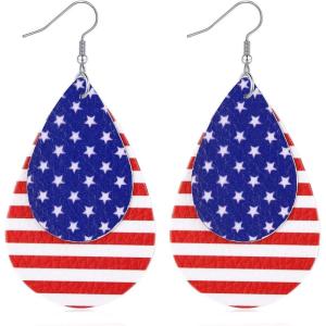 imageTurandoss American Flag Earrings for Women 4th of July Red White Blue USA Earring Patriotic Earrings Handmade Independence Day Memorial Day Dangle Beaded Earrings for Women Jewelry GiftsLeather Dangle Flag Earring