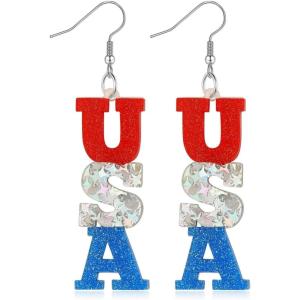 imageTurandoss American Flag Earrings for Women 4th of July Red White Blue USA Earring Patriotic Earrings Handmade Independence Day Memorial Day Dangle Beaded Earrings for Women Jewelry GiftsUSA Independence Day Earrings