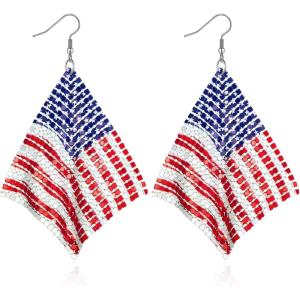 imageTurandoss American Flag Earrings for Women 4th of July Red White Blue USA Earring Patriotic Earrings Handmade Independence Day Memorial Day Dangle Beaded Earrings for Women Jewelry GiftsAlloy Mesh Flag Earring