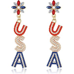 imageTurandoss Independence Day Earrings for Women 4th of July Red White Blue USA Earring Patriotic Earrings for Women Handmade American Flag Earrings Cute USA Earrings Jewelry Gifts