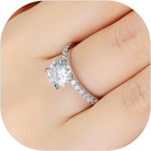 imageTurandoss Moissanite Engagement Rings 2ct Brilliant D Color VVS1 Clarity Lab Created Diamond Ring 14K White Gold Plated Moissanite Rings Moissanite Promise Rings for Her Weddings Rings for Women 7