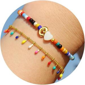 imageTurandoss Colorful Beaded Bubble Letter Bracelets for Girls Gifts  Gold Initial AZ Bracelets for Teen Girl Women Gold Charm Bracelet Jewelry for Teen Girls WomenC