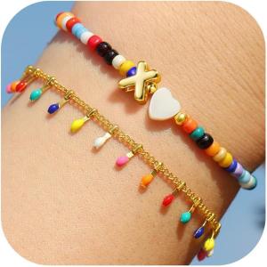 imageTurandoss Colorful Beaded Bubble Letter Bracelets for Girls Gifts  Gold Initial AZ Bracelets for Teen Girl Women Gold Charm Bracelet Jewelry for Teen Girls WomenX