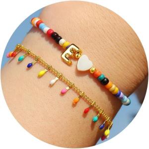 imageTurandoss Colorful Beaded Bubble Letter Bracelets for Girls Gifts  Gold Initial AZ Bracelets for Teen Girl Women Gold Charm Bracelet Jewelry for Teen Girls WomenE