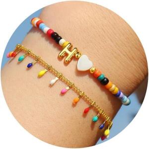 imageTurandoss Colorful Beaded Bubble Letter Bracelets for Girls Gifts  Gold Initial AZ Bracelets for Teen Girl Women Gold Charm Bracelet Jewelry for Teen Girls WomenH