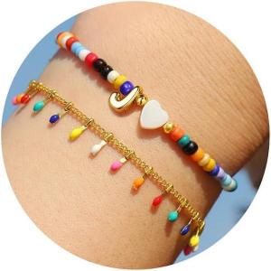 imageTurandoss Colorful Beaded Bubble Letter Bracelets for Girls Gifts  Gold Initial AZ Bracelets for Teen Girl Women Gold Charm Bracelet Jewelry for Teen Girls WomenJ