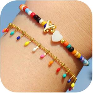 imageTurandoss Colorful Beaded Bubble Letter Bracelets for Girls Gifts  Gold Initial AZ Bracelets for Teen Girl Women Gold Charm Bracelet Jewelry for Teen Girls WomenY