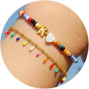 imageTurandoss Colorful Beaded Bubble Letter Bracelets for Girls Gifts  Gold Initial AZ Bracelets for Teen Girl Women Gold Charm Bracelet Jewelry for Teen Girls WomenK
