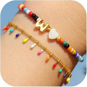 imageTurandoss Colorful Beaded Bubble Letter Bracelets for Girls Gifts  Gold Initial AZ Bracelets for Teen Girl Women Gold Charm Bracelet Jewelry for Teen Girls WomenW