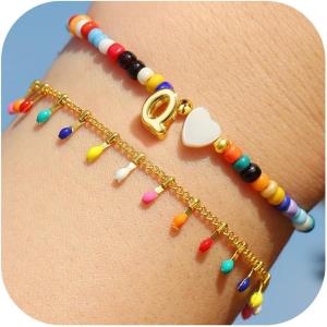 imageTurandoss Colorful Beaded Bubble Letter Bracelets for Girls Gifts  Gold Initial AZ Bracelets for Teen Girl Women Gold Charm Bracelet Jewelry for Teen Girls WomenQ
