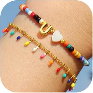 imageTurandoss Colorful Beaded Bubble Letter Bracelets for Girls Gifts  Gold Initial AZ Bracelets for Teen Girl Women Gold Charm Bracelet Jewelry for Teen Girls WomenU