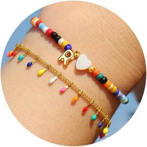 imageTurandoss Colorful Beaded Bubble Letter Bracelets for Girls Gifts  Gold Initial AZ Bracelets for Teen Girl Women Gold Charm Bracelet Jewelry for Teen Girls WomenR