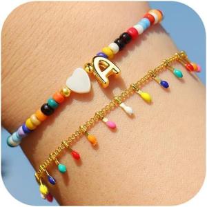 imageTurandoss Colorful Beaded Bubble Letter Bracelets for Girls Gifts  Gold Initial AZ Bracelets for Teen Girl Women Gold Charm Bracelet Jewelry for Teen Girls WomenA