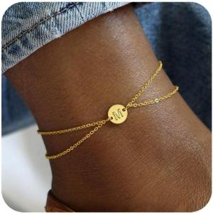 imageTurandoss Gold Initial Ankle Bracelets for Women  Dainty 14K Gold Filled Layered Letter Initial Ankle Bracelets Personalized 26 Alphabet Disc Monogram Ankle Bracelets for Women Beach Jewelry GiftsM