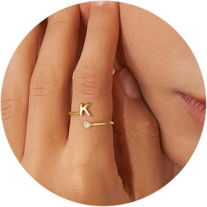 imageTurandoss Gold Rings for Women Girls  Non Tarnish Dainty 14K Gold Plated Adjustable Letter Rings for Women Teen Girls Stackable Cute Thumb Pinky Fashion Unique Open Simple Birthday Gifts JewelryK