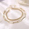 imageDainty Gold Bracelets for Women 14K Gold Filled Adjustable Layered Bracelet Cute Evil Eye Oval Chain Pearl Bar Turtle Gold Bracelets for Women JewelryPearl Beads Chain