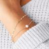 imageDainty Gold Bracelets for Women 14K Gold Filled Adjustable Layered Bracelet Cute Evil Eye Oval Chain Pearl Bar Turtle Gold Bracelets for Women JewelryPearlChain