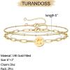 imageDainty Gold Bracelets for Women 14K Gold Filled Adjustable Layered Bracelet Cute Evil Eye Oval Chain Pearl Bar Turtle Gold Bracelets for Women JewelryBeads ChainHammered Disc