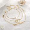 imageDainty Gold Bracelets for Women 14K Gold Filled Adjustable Layered Bracelet Cute Evil Eye Oval Chain Pearl Bar Turtle Gold Bracelets for Women JewelryPearlBarTwo Cirlcles