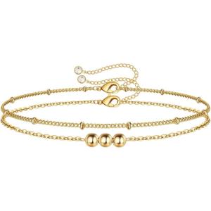 imageDainty Gold Bracelets for Women 14K Gold Filled Adjustable Layered Bracelet Cute Evil Eye Oval Chain Pearl Bar Turtle Gold Bracelets for Women JewelryBeadsChain
