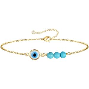 imageDainty Gold Bracelets for Women 14K Gold Filled Adjustable Layered Bracelet Cute Evil Eye Oval Chain Pearl Bar Turtle Gold Bracelets for Women JewelryEvil Eye