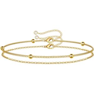imageDainty Gold Bracelets for Women 14K Gold Filled Adjustable Layered Bracelet Cute Evil Eye Oval Chain Pearl Bar Turtle Gold Bracelets for Women JewelryChain Beads Chain