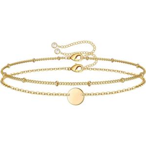 imageDainty Gold Bracelets for Women 14K Gold Filled Adjustable Layered Bracelet Cute Evil Eye Oval Chain Pearl Bar Turtle Gold Bracelets for Women JewelryDiscChain