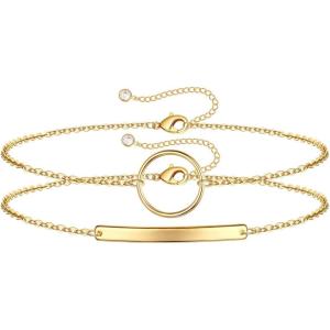 imageDainty Gold Bracelets for Women 14K Gold Filled Adjustable Layered Bracelet Cute Evil Eye Oval Chain Pearl Bar Turtle Gold Bracelets for Women JewelryCircleBar