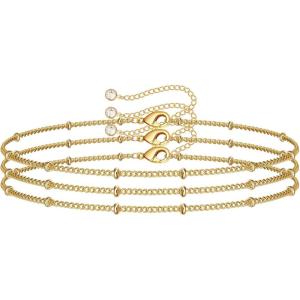 imageDainty Gold Bracelets for Women 14K Gold Filled Adjustable Layered Bracelet Cute Evil Eye Oval Chain Pearl Bar Turtle Gold Bracelets for Women JewelryBeads ChainGold