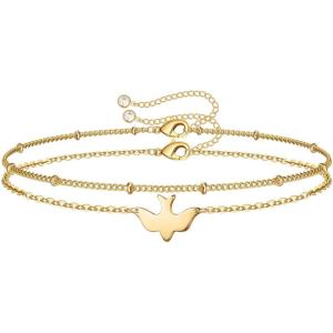imageDainty Gold Bracelets for Women 14K Gold Filled Adjustable Layered Bracelet Cute Evil Eye Oval Chain Pearl Bar Turtle Gold Bracelets for Women JewelryDoveBeads Chain