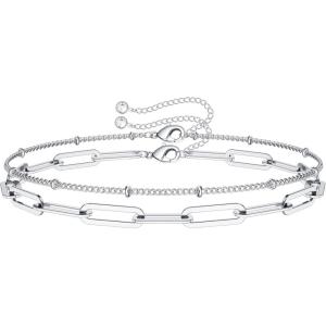 imageDainty Gold Bracelets for Women 14K Gold Filled Adjustable Layered Bracelet Cute Evil Eye Oval Chain Pearl Bar Turtle Gold Bracelets for Women JewelryBeads ChainOval chainSilver