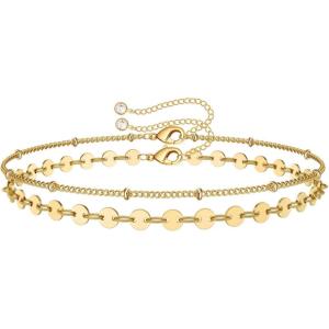 imageDainty Gold Bracelets for Women 14K Gold Filled Adjustable Layered Bracelet Cute Evil Eye Oval Chain Pearl Bar Turtle Gold Bracelets for Women JewelryBeads ChainCoin Chain