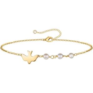 imageDainty Gold Bracelets for Women 14K Gold Filled Adjustable Layered Bracelet Cute Evil Eye Oval Chain Pearl Bar Turtle Gold Bracelets for Women JewelryDove Pearls