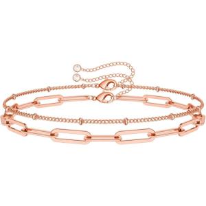 imageDainty Gold Bracelets for Women 14K Gold Filled Adjustable Layered Bracelet Cute Evil Eye Oval Chain Pearl Bar Turtle Gold Bracelets for Women JewelryBeads ChainOval chainRose Gold