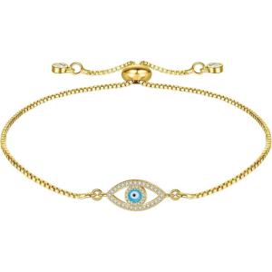 imageDainty Gold Bracelets for Women 14K Gold Filled Adjustable Layering Bracelet Cute Evil Eye Bracelet Gold Layered Chain Evil Eye Bracelets for Women Jewelry