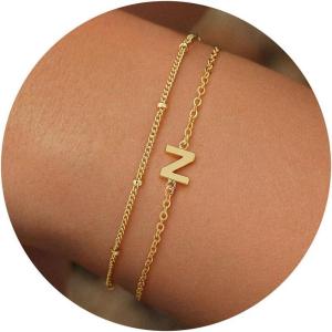 imageTurandoss Gold Initial Bracelets for Women Trendy  18K Real Gold Plated Layered Letter AZ Initial Bracelets Dainty 26 Alphabet Monogram Gold Bracelets for Women Jewelry Gifts Womens Gold BraceletsZ