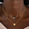 imageTurandoss Layered Initial Necklaces for Women 18K Real Gold Plated Dainty Turquoise Pendant Necklace Tiny Letter AZ Personalized Disc Choker Layered Initial Necklace for Women Jewelry Gifts TrendyM