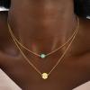 imageTurandoss Layered Initial Necklaces for Women 18K Real Gold Plated Dainty Turquoise Pendant Necklace Tiny Letter AZ Personalized Disc Choker Layered Initial Necklace for Women Jewelry Gifts TrendyI
