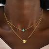 imageTurandoss Layered Initial Necklaces for Women 18K Real Gold Plated Dainty Turquoise Pendant Necklace Tiny Letter AZ Personalized Disc Choker Layered Initial Necklace for Women Jewelry Gifts TrendyN