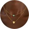 imageTurandoss Layered Initial Necklaces for Women 18K Real Gold Plated Dainty Turquoise Pendant Necklace Tiny Letter AZ Personalized Disc Choker Layered Initial Necklace for Women Jewelry Gifts TrendyN