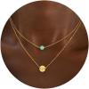 imageTurandoss Layered Initial Necklaces for Women 18K Real Gold Plated Dainty Turquoise Pendant Necklace Tiny Letter AZ Personalized Disc Choker Layered Initial Necklace for Women Jewelry Gifts TrendyZ